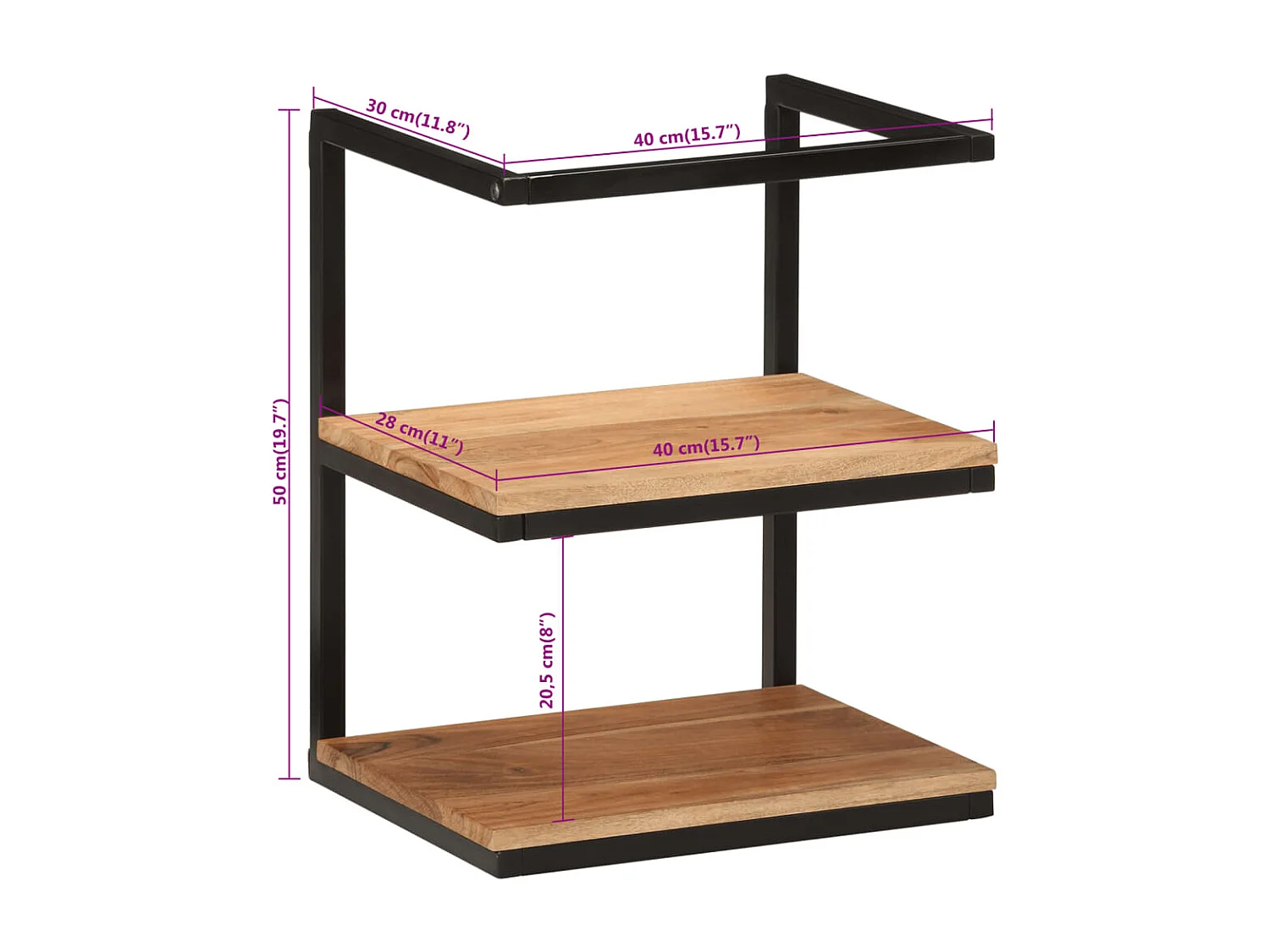 Estante de pared 40x30x50 cm madera maciza de acacia y hierro