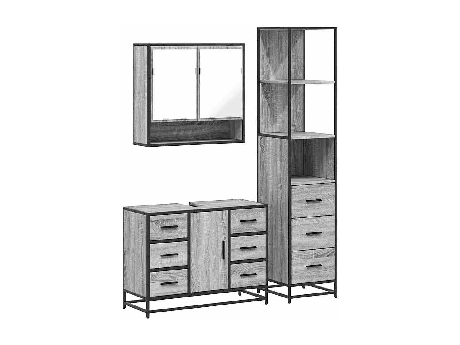 Ensemble de meubles de salle de bain 3 pcs Sonoma gris