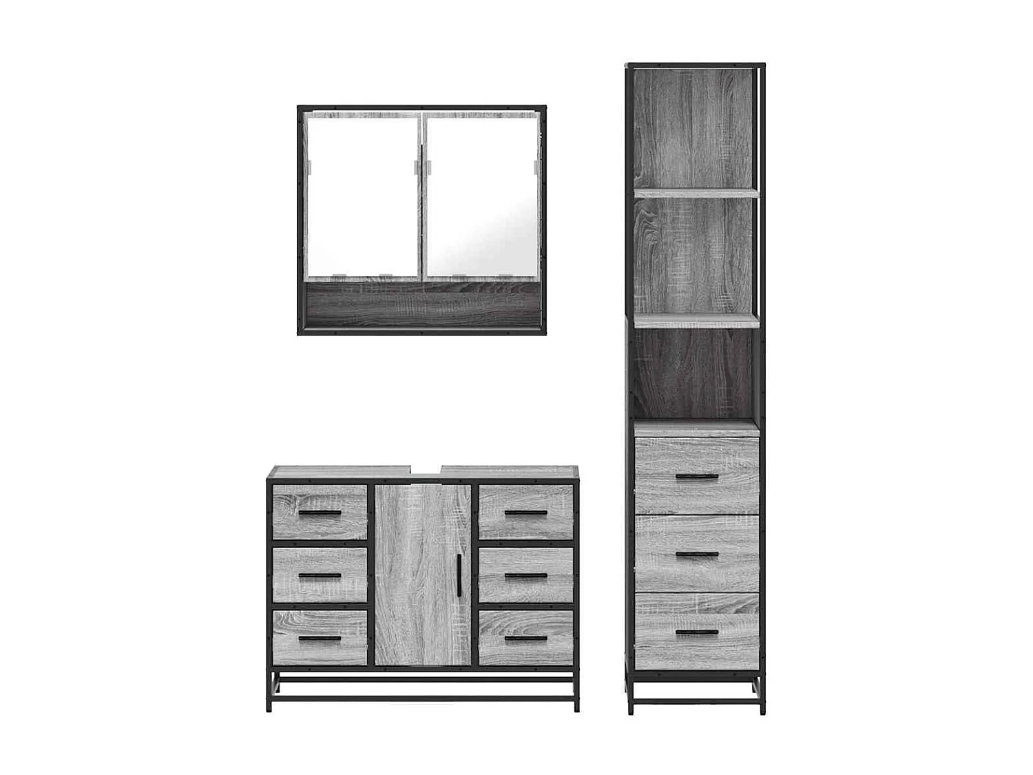 Ensemble de meubles de salle de bain 3 pcs Sonoma gris