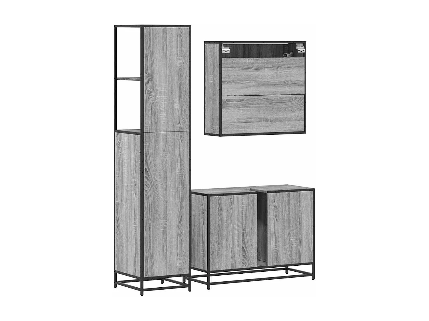 Ensemble de meubles de salle de bain 3 pcs Sonoma gris