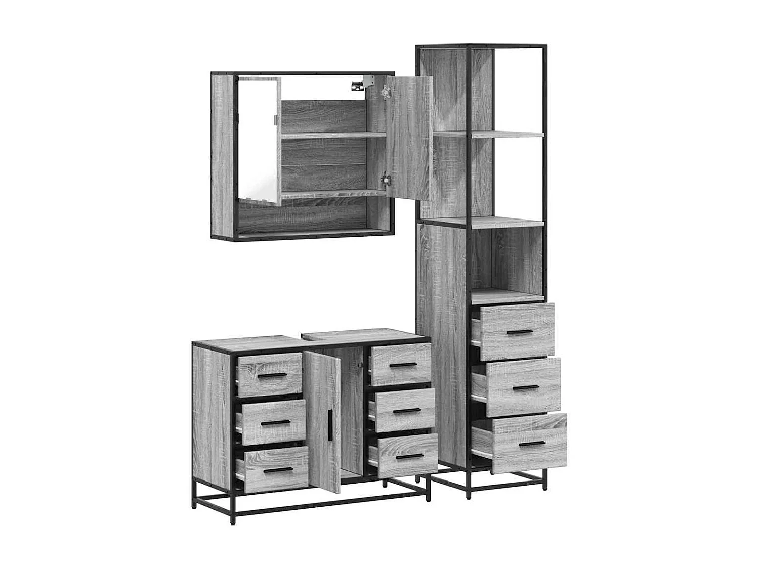 Ensemble de meubles de salle de bain 3 pcs Sonoma gris