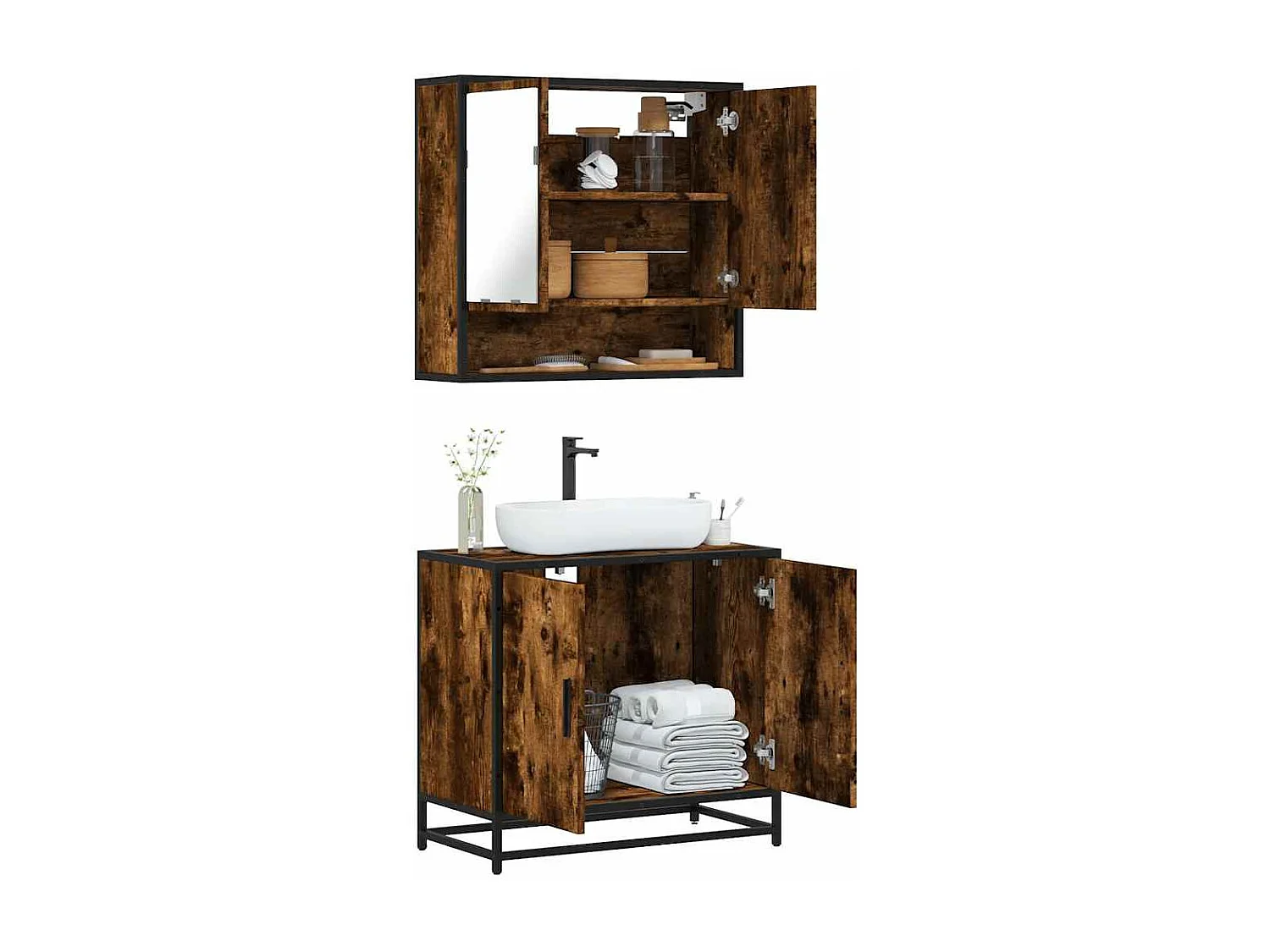 2-teiliges Badmöbel-Set Eiche geräuchert