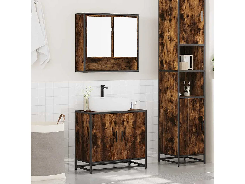 2-teiliges Badmöbel-Set Eiche geräuchert