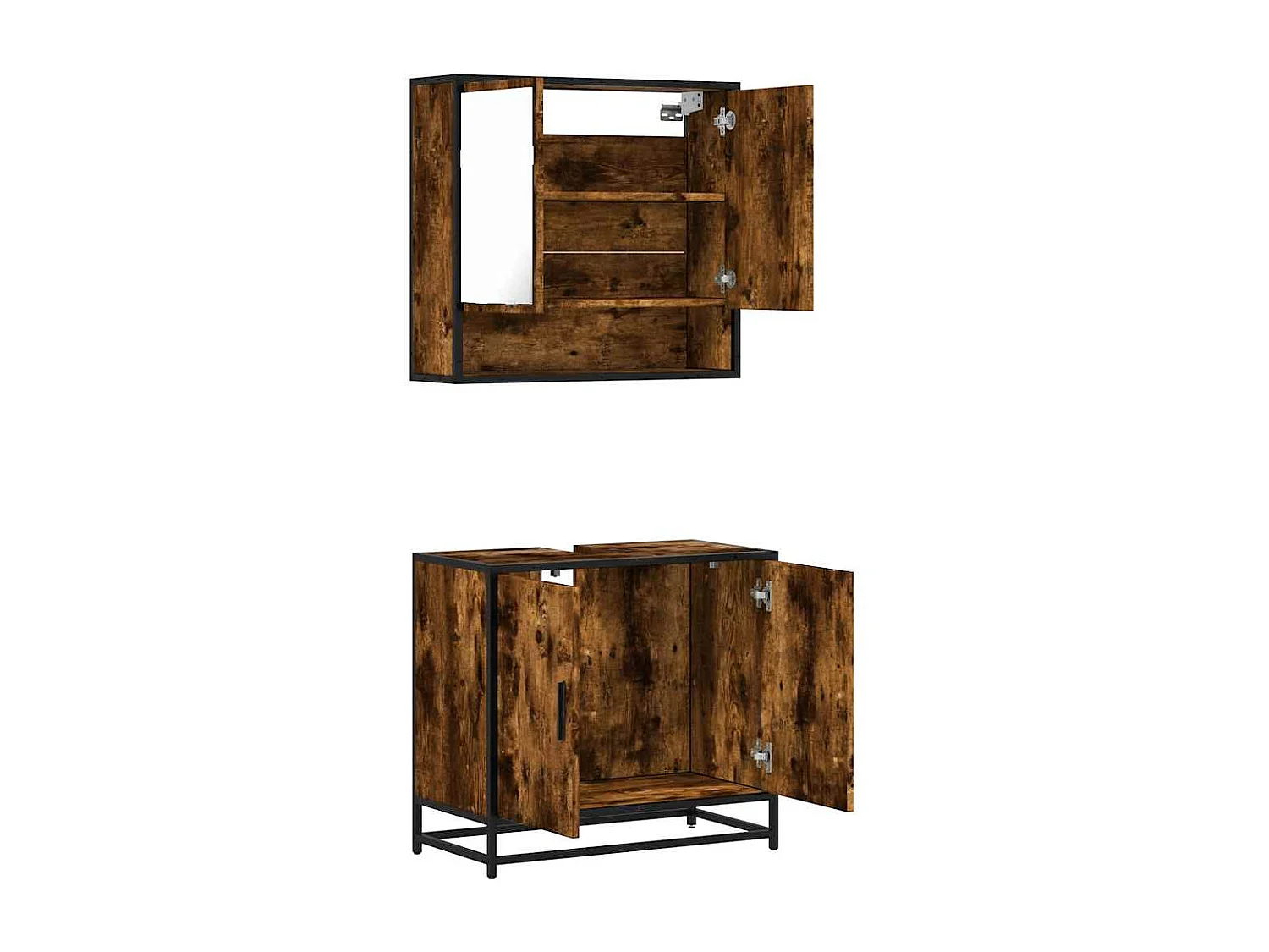 2-teiliges Badmöbel-Set Eiche geräuchert