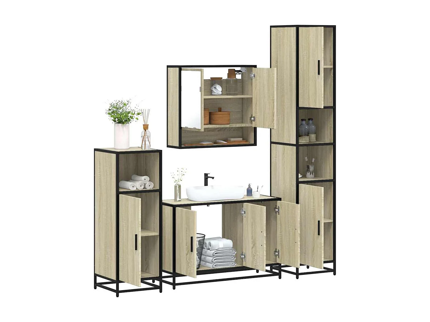 Ensemble de meubles de salle de bain 4 pcs chêne sonoma