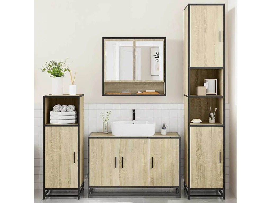 Ensemble de meubles de salle de bain 4 pcs chêne sonoma