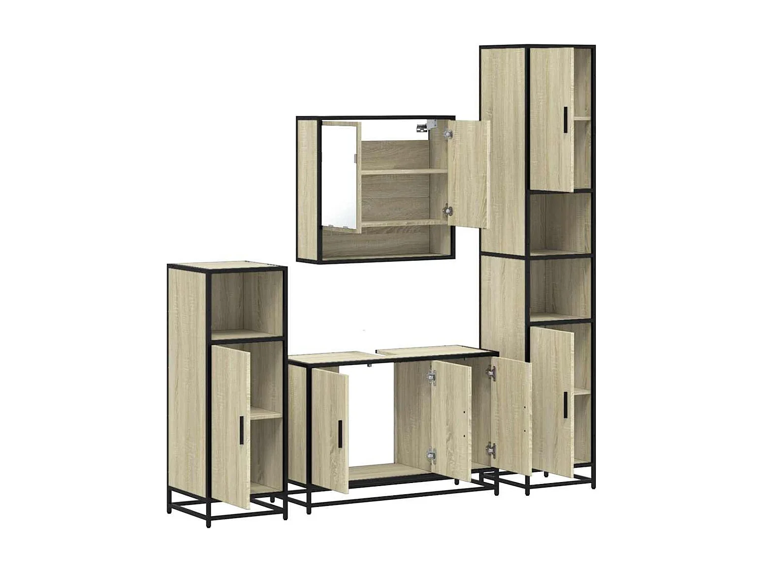 Ensemble de meubles de salle de bain 4 pcs chêne sonoma