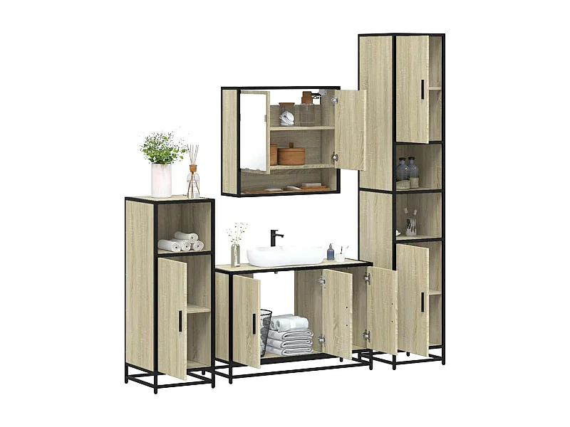 Ensemble de meubles de salle de bain 4 pcs chêne sonoma