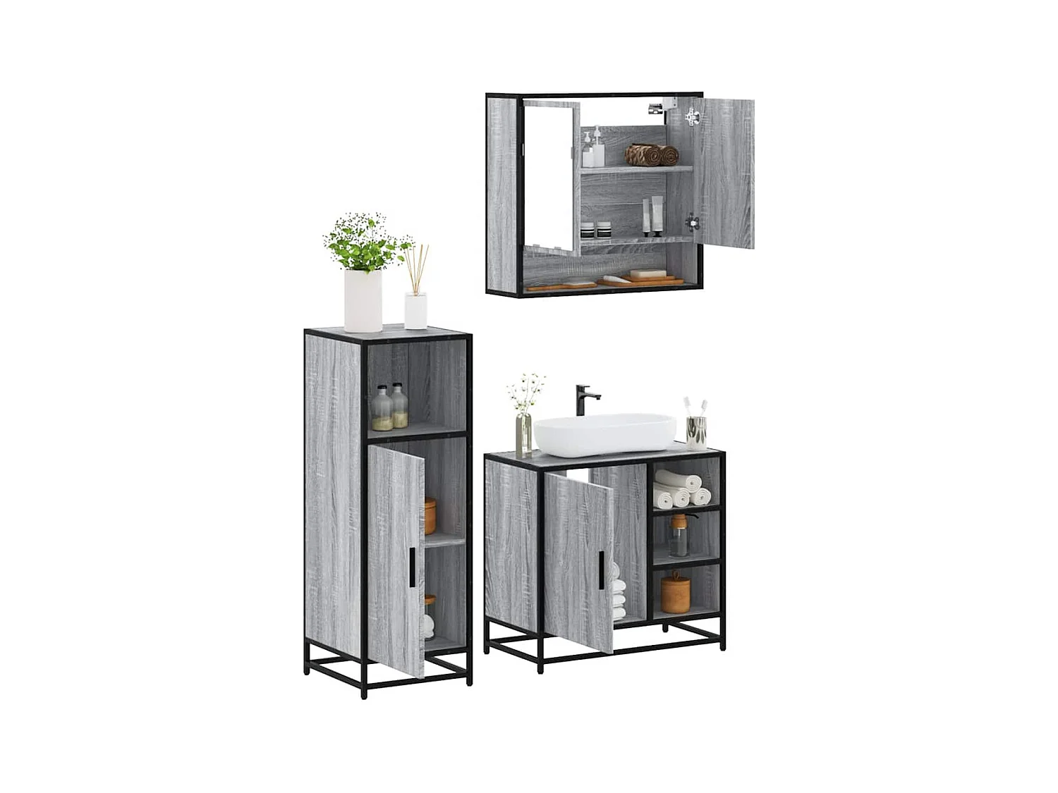 Ensemble de meubles de salle de bain 3 pcs Sonoma gris