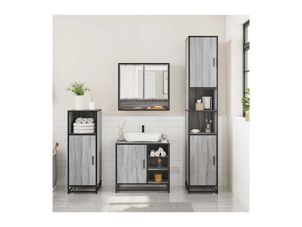 Ensemble de meubles de salle de bain 3 pcs Sonoma gris
