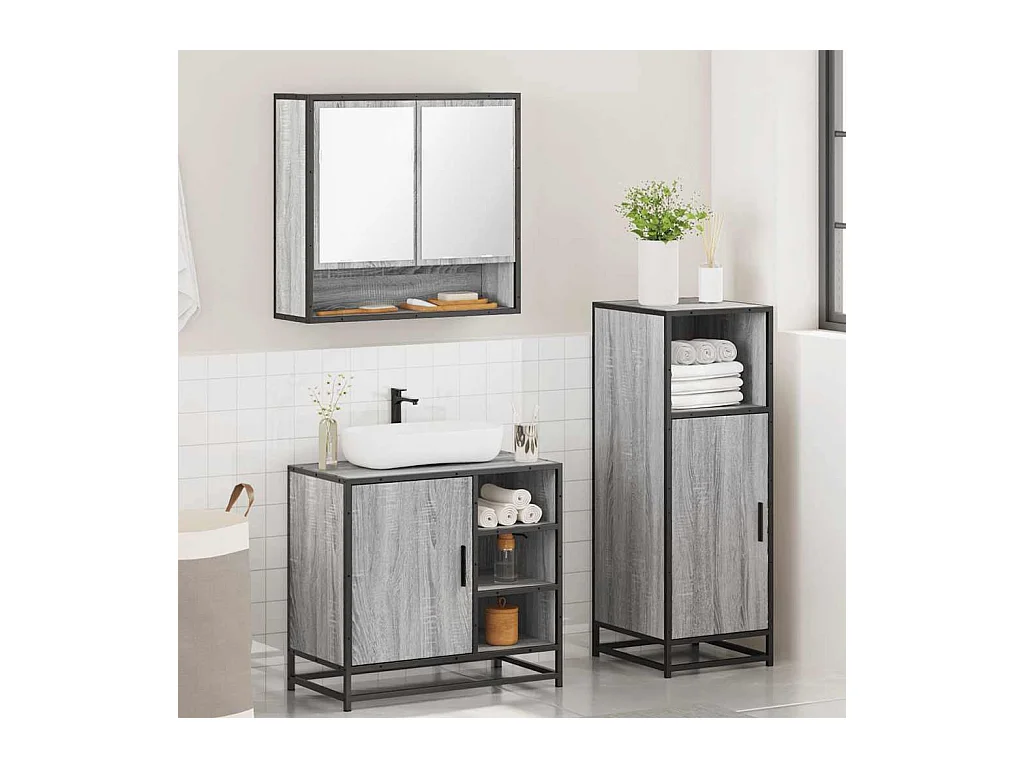 Ensemble de meubles de salle de bain 3 pcs Sonoma gris