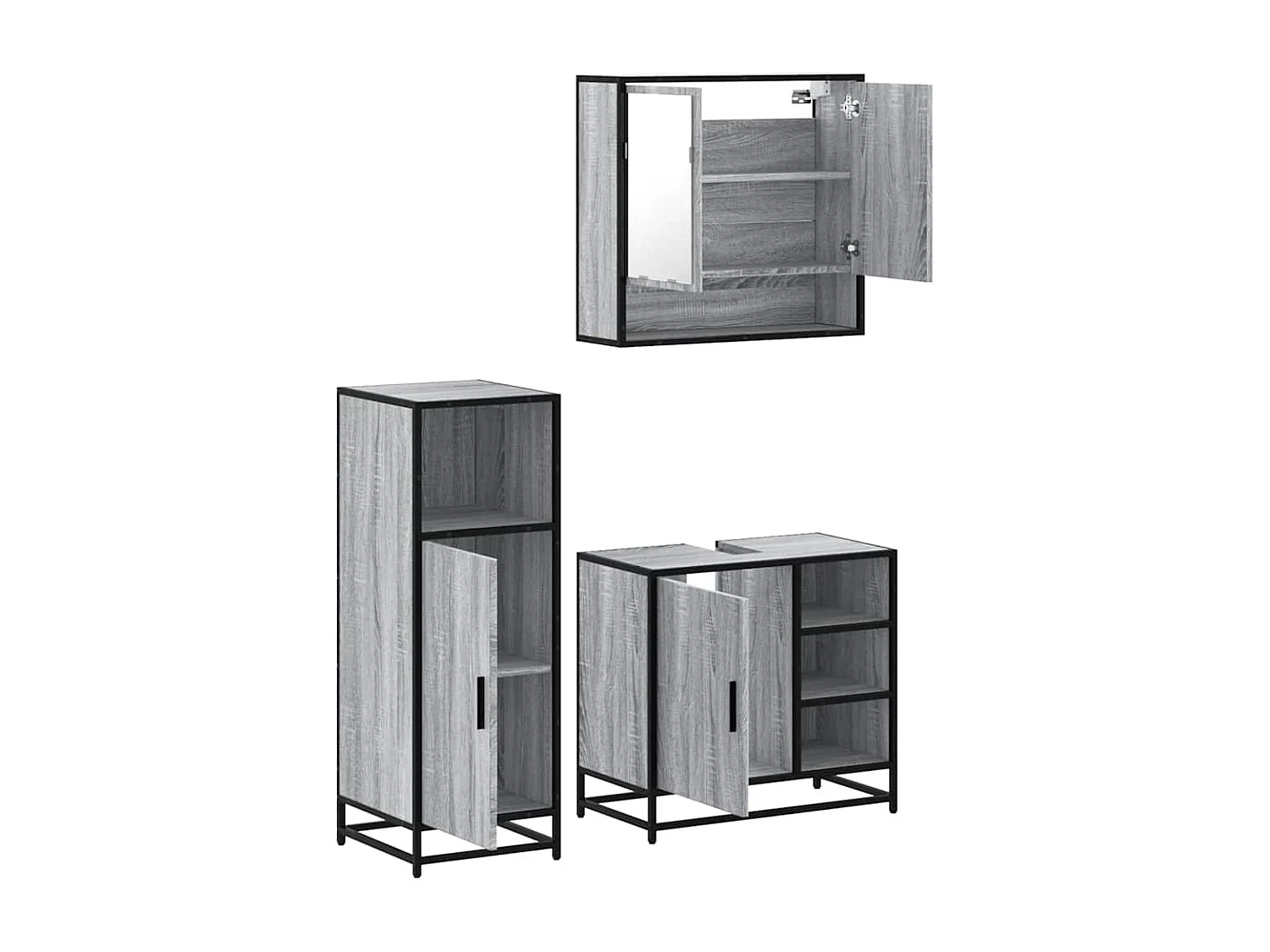 Ensemble de meubles de salle de bain 3 pcs Sonoma gris