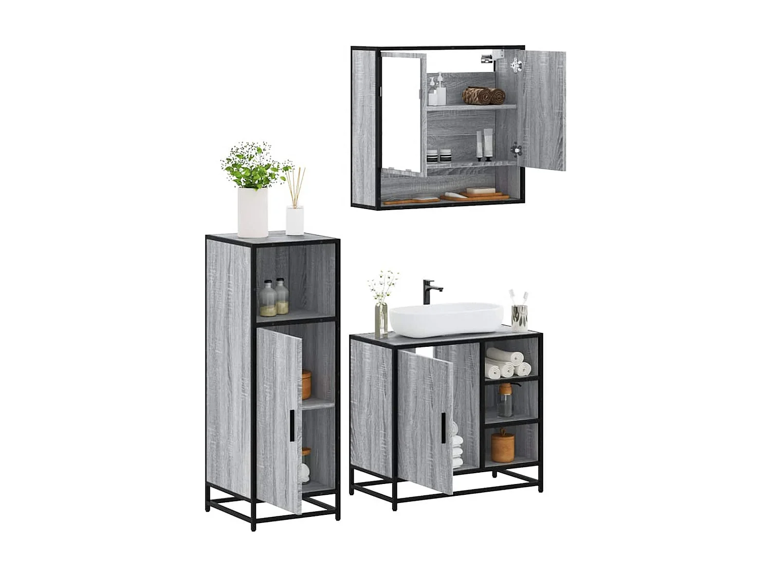 Ensemble de meubles de salle de bain 3 pcs Sonoma gris
