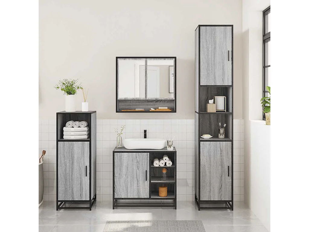 Ensemble de meubles de salle de bain 3 pcs Sonoma gris