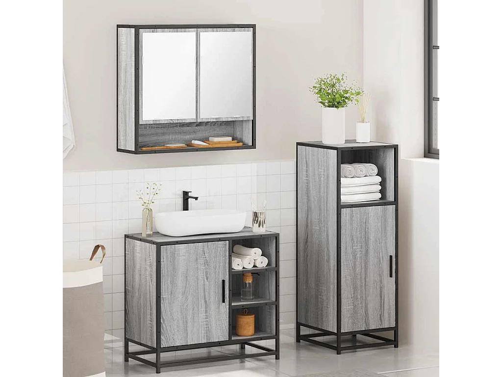Ensemble de meubles de salle de bain 3 pcs Sonoma gris