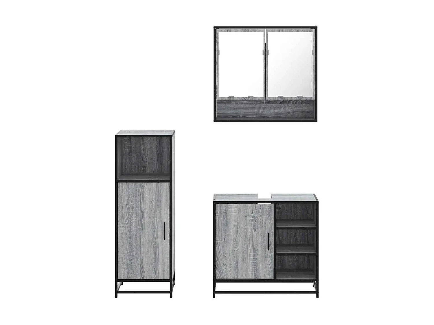 Ensemble de meubles de salle de bain 3 pcs Sonoma gris
