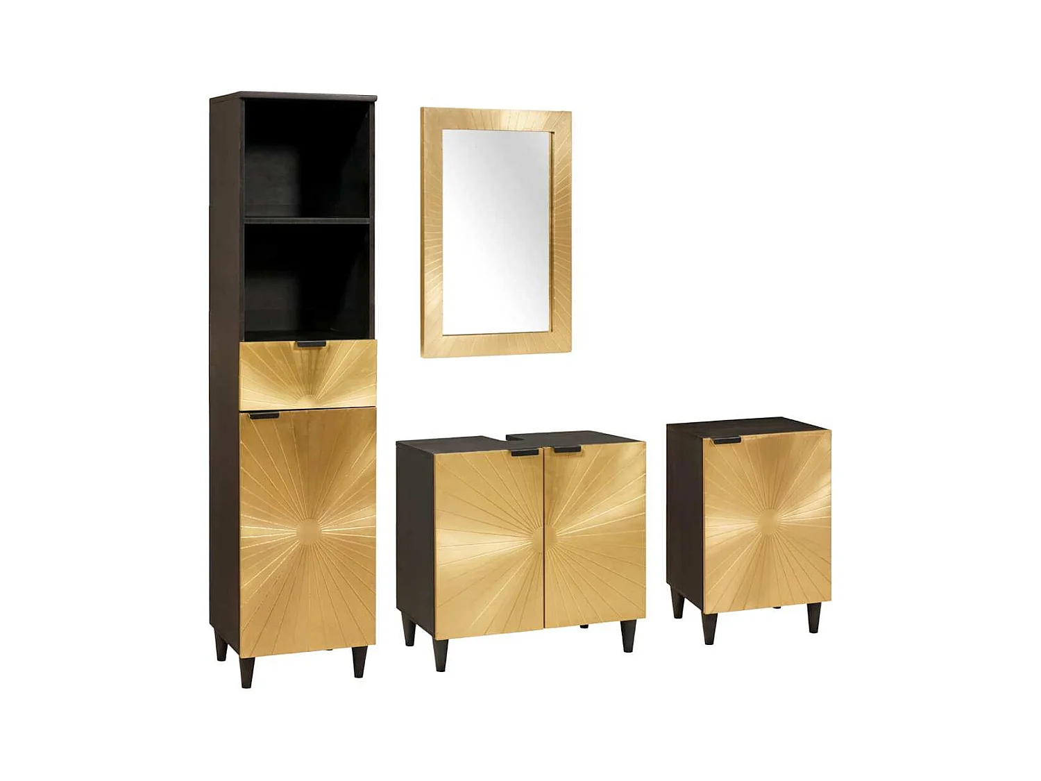 4-teilige Badezimmermöbel-Sets in Schwarz und Gold