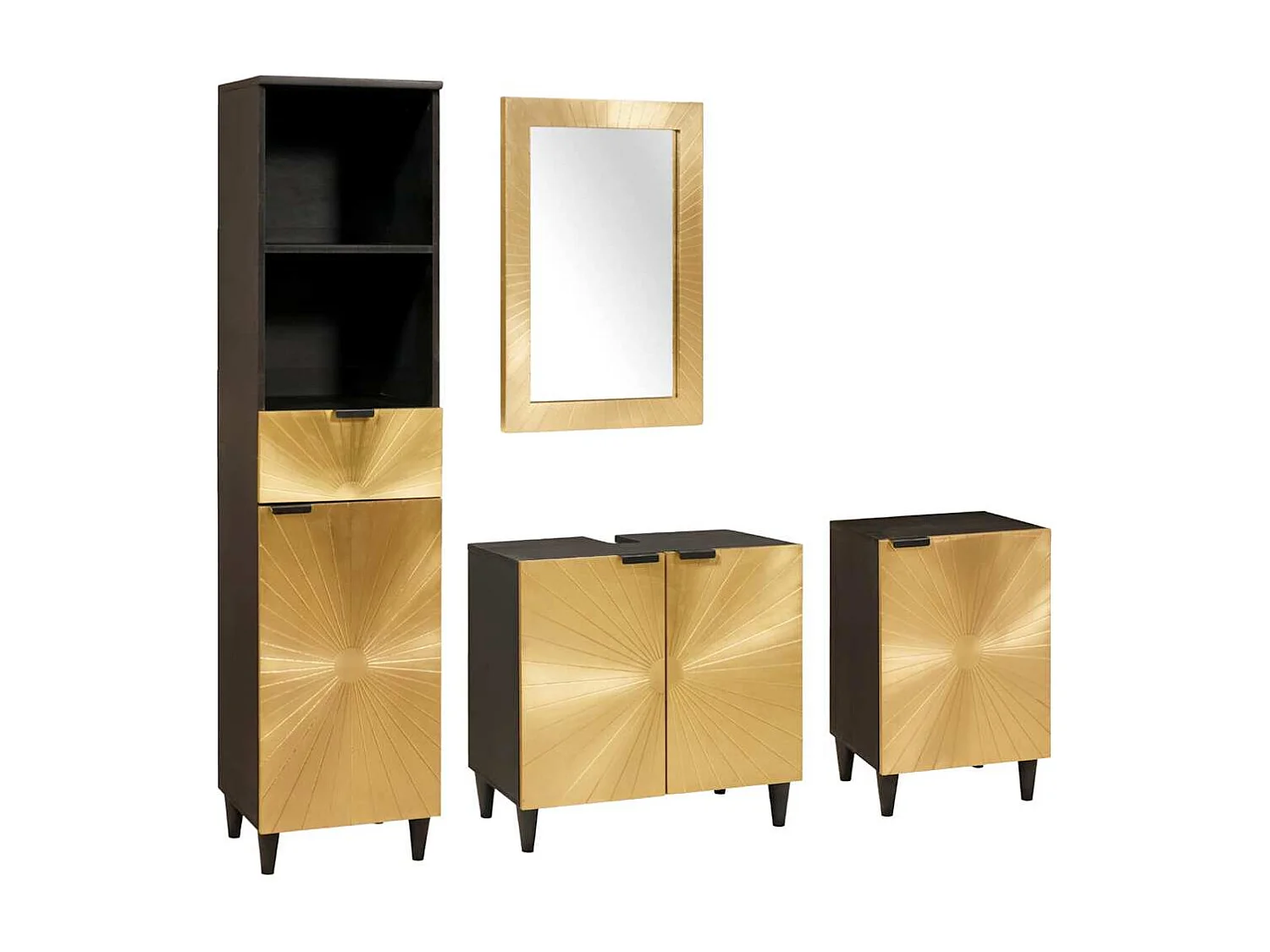 4-teilige Badezimmermöbel-Sets in Schwarz und Gold
