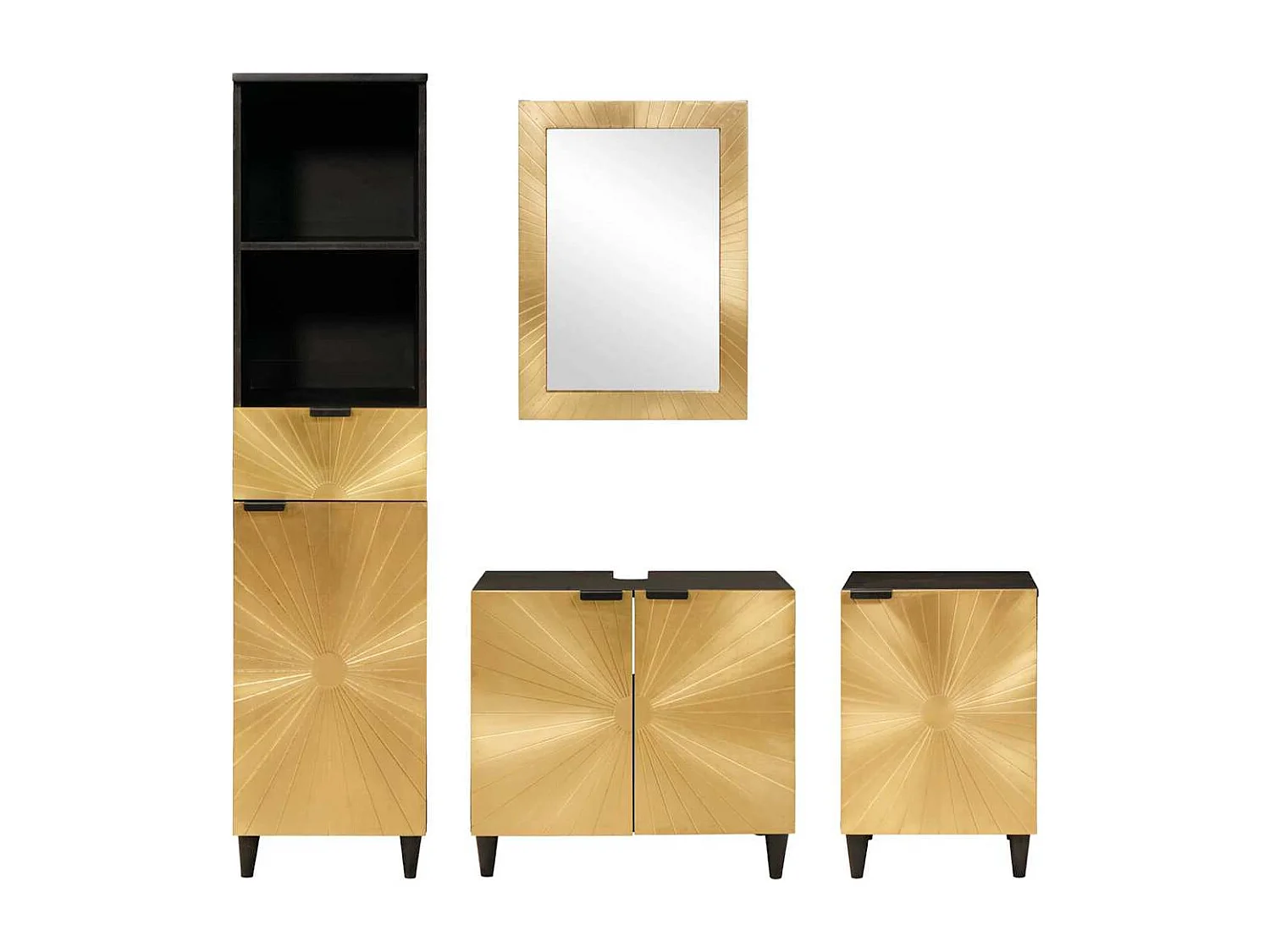 4-teilige Badezimmermöbel-Sets in Schwarz und Gold
