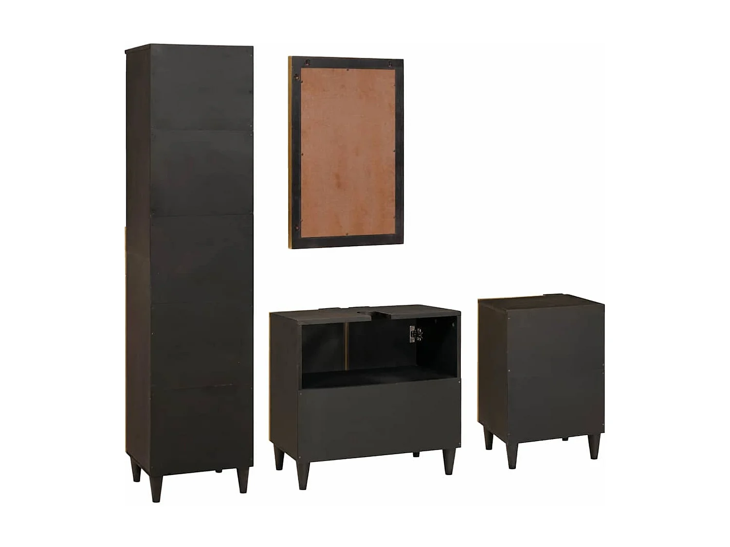 4-teilige Badezimmermöbel-Sets in Schwarz und Gold