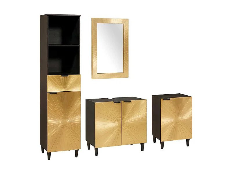 4-teilige Badezimmermöbel-Sets in Schwarz und Gold
