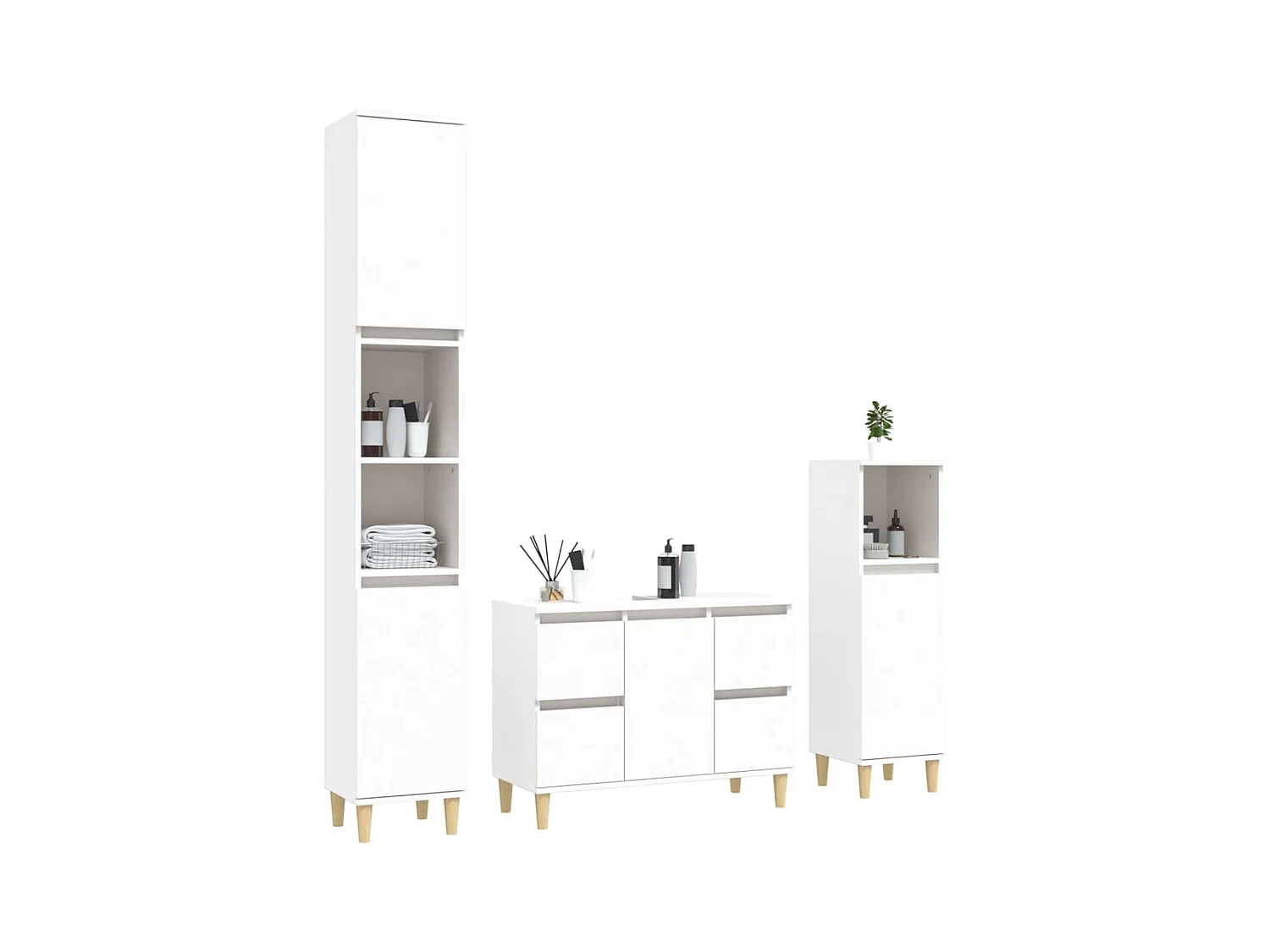 3-delige badkamermeubelset wit bewerkt hout