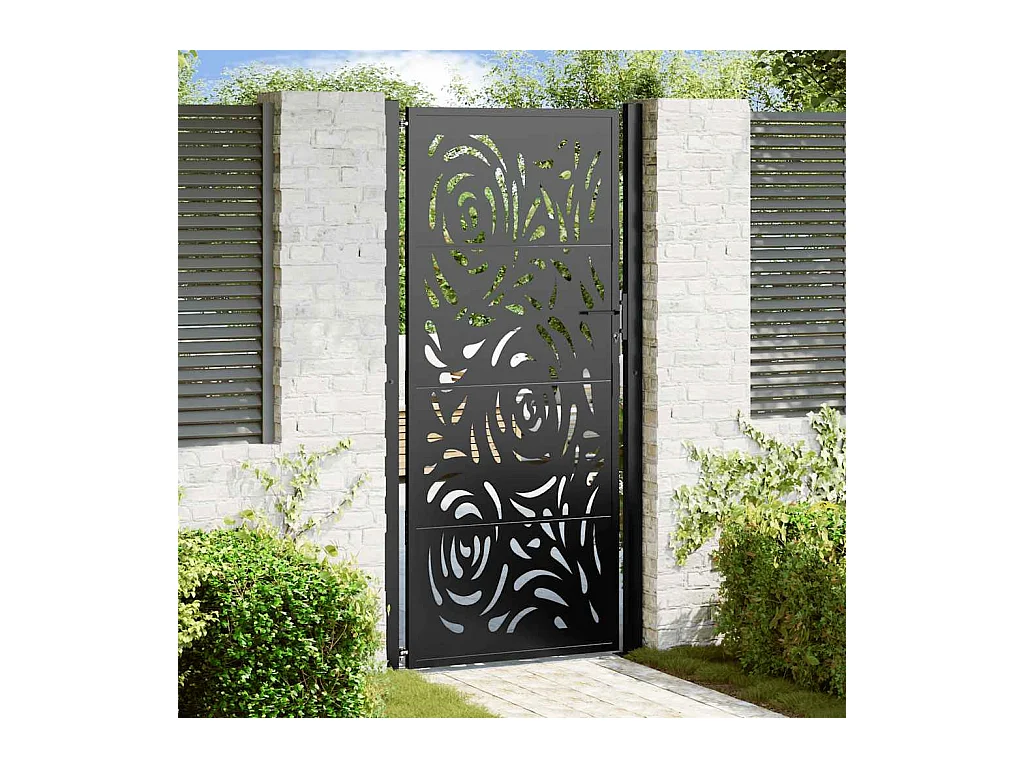Zwarte tuinpoort 105x205 cm staal vlamdesign