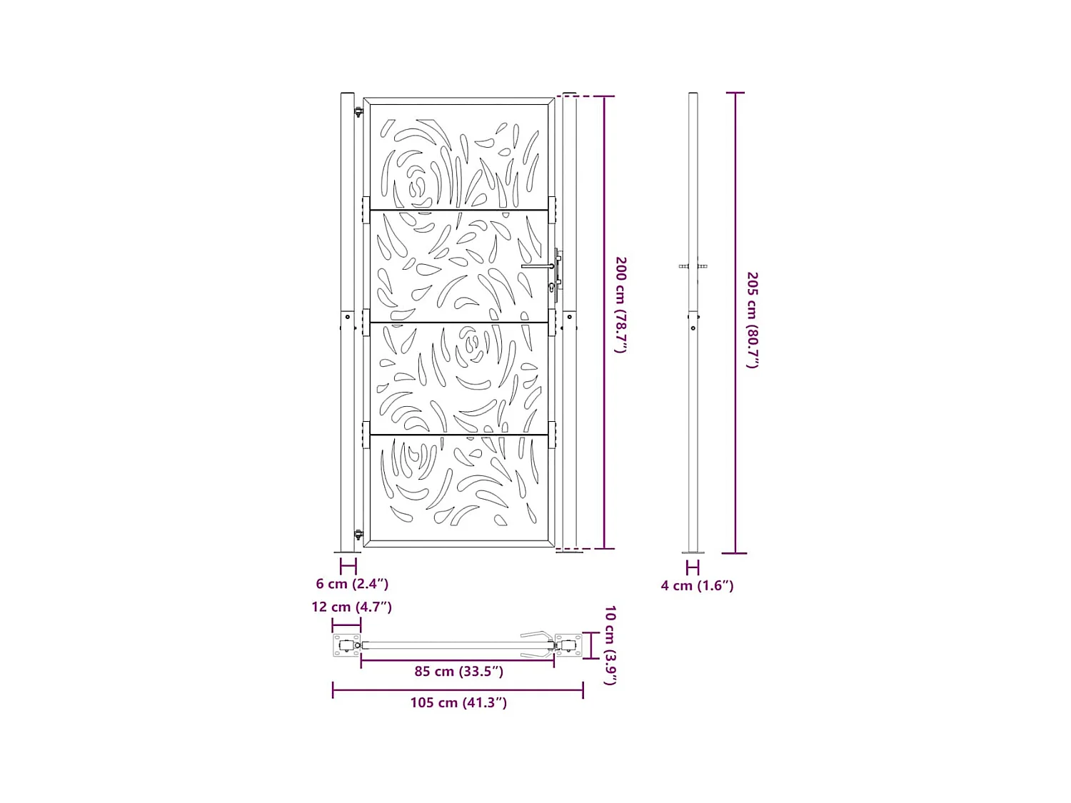 Zwarte tuinpoort 105x205 cm staal vlamdesign