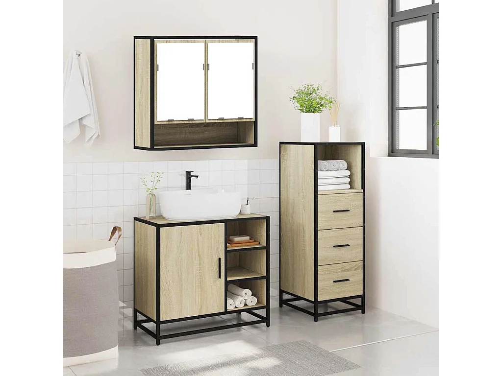 Ensemble de meubles de salle de bain 3 pcs chêne sonoma