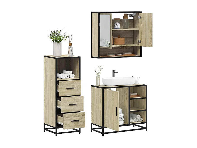 Ensemble de meubles de salle de bain 3 pcs chêne sonoma