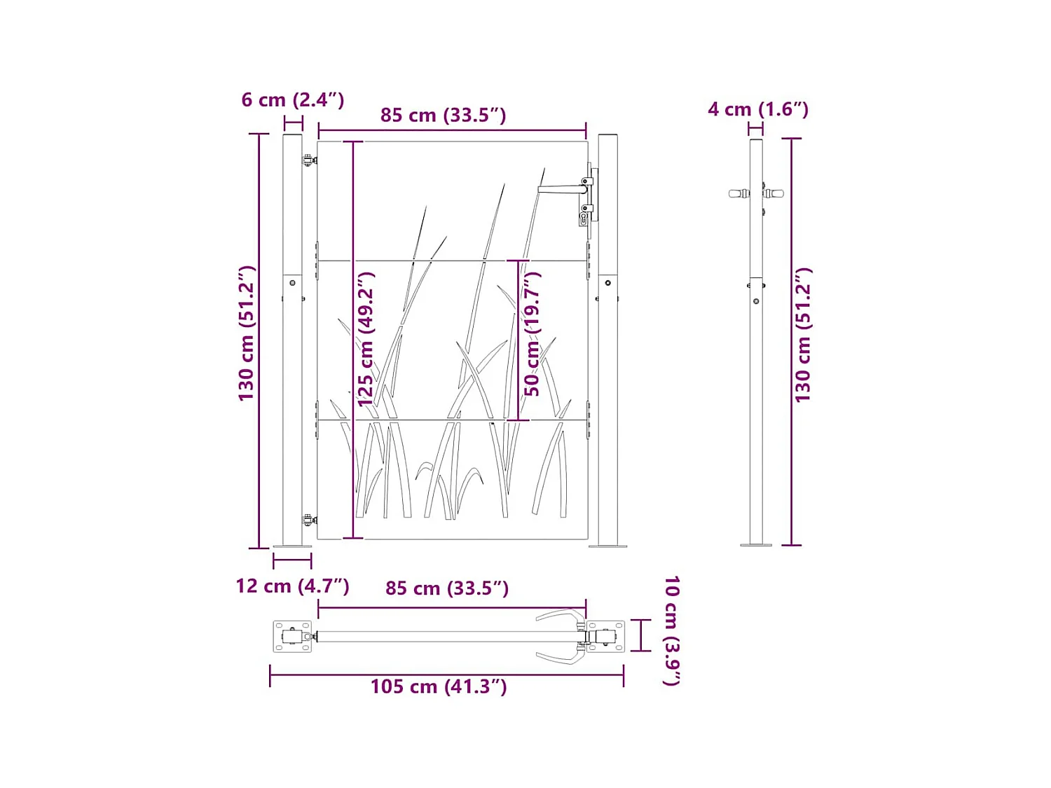 Cancello da giardino nero 105 x 125 cm in acciaio verniciato a polvere