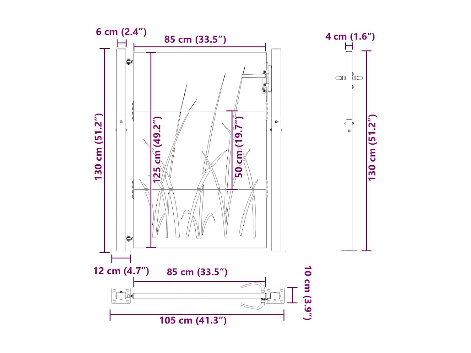 Cancello da giardino nero 105 x 125 cm in acciaio verniciato a polvere