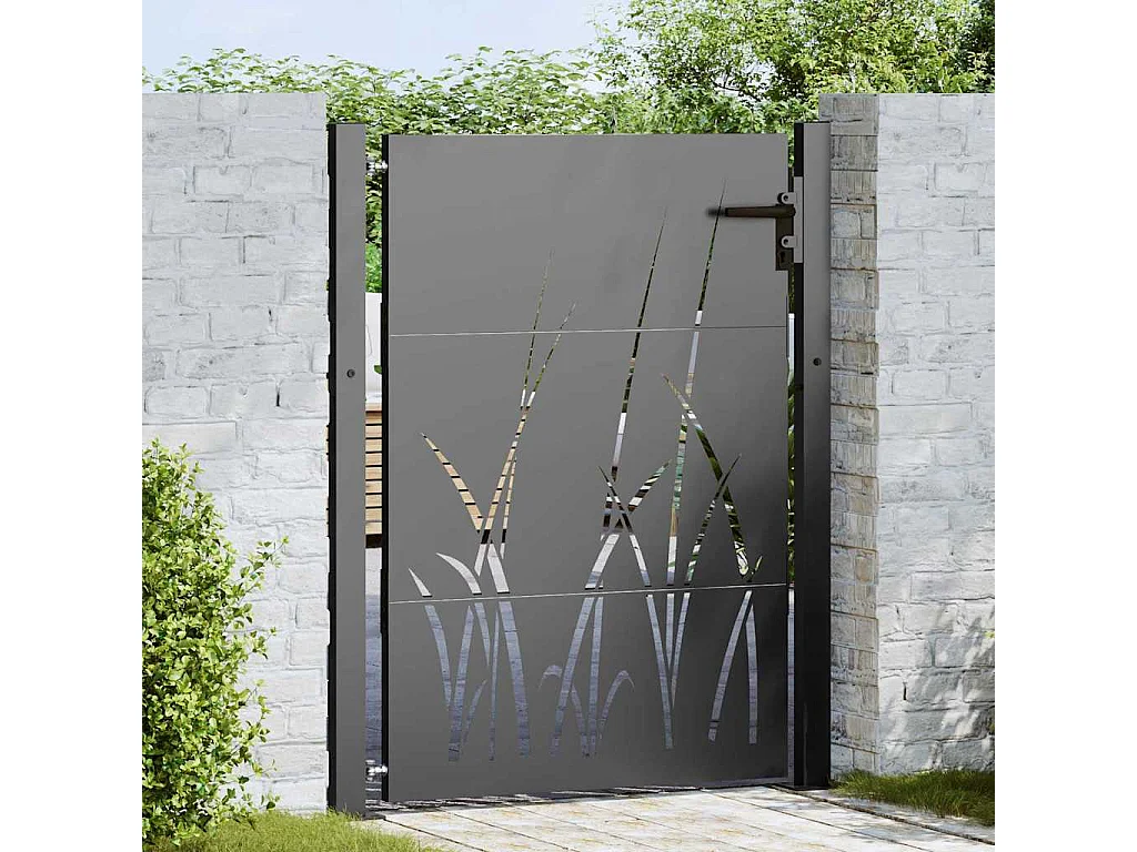 Puerta de jardín negra de acero con recubrimiento en polvo de 105 x 125 cm