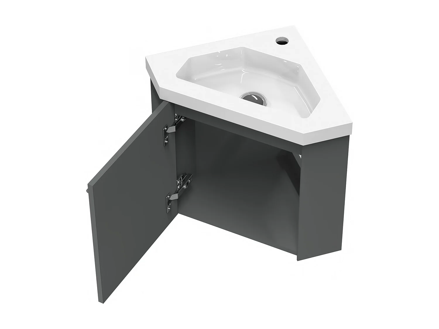 AICA Meuble de coin en pentagone, 39,5x39,5x42cm, avec vasque + une porte, Anthracite