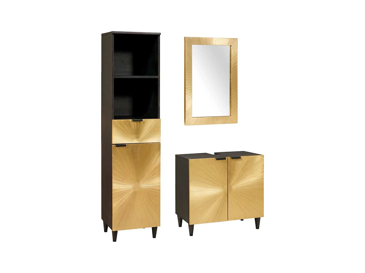 3-teilige Badezimmermöbel-Sets in Schwarz und Gold
