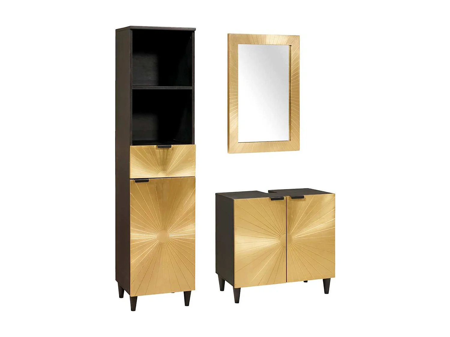3-teilige Badezimmermöbel-Sets in Schwarz und Gold