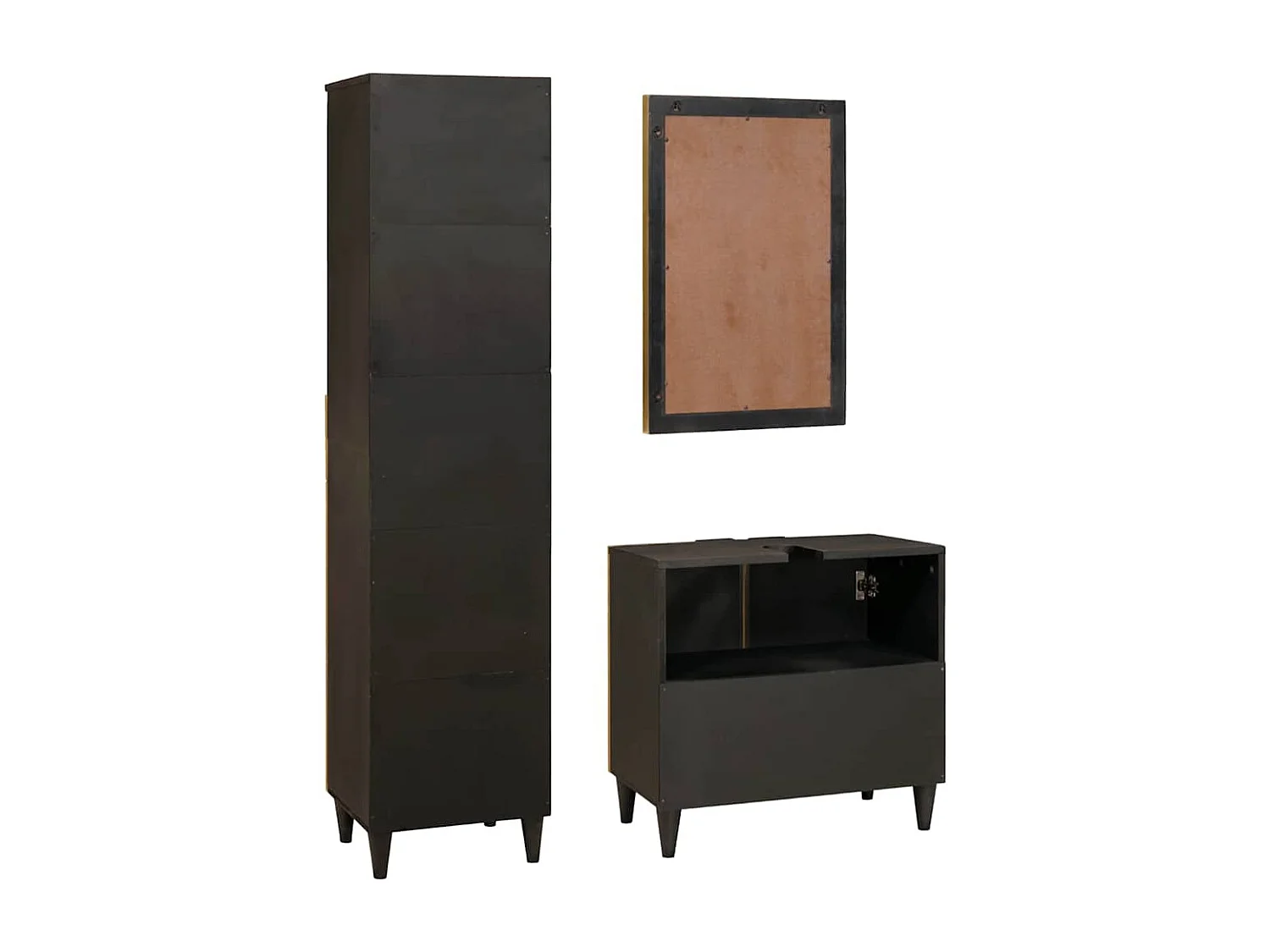 3-teilige Badezimmermöbel-Sets in Schwarz und Gold