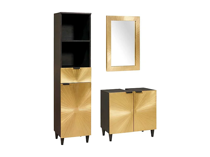 3-teilige Badezimmermöbel-Sets in Schwarz und Gold