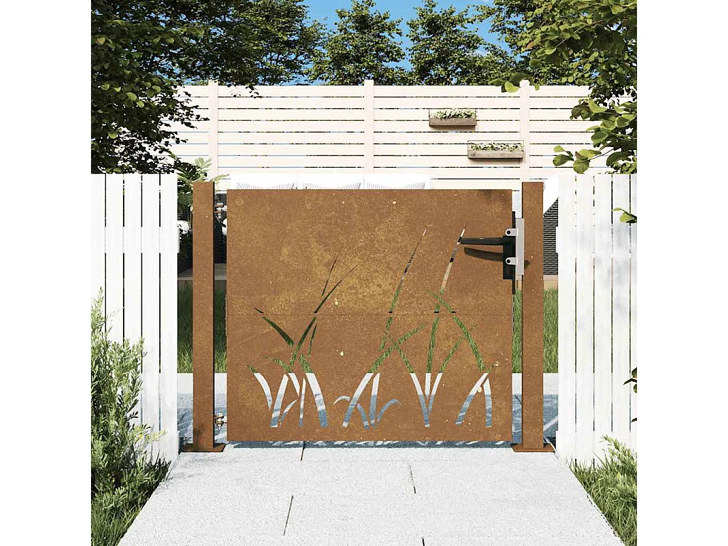 Cancello da giardino 105x105 cm in acciaio corten design erba