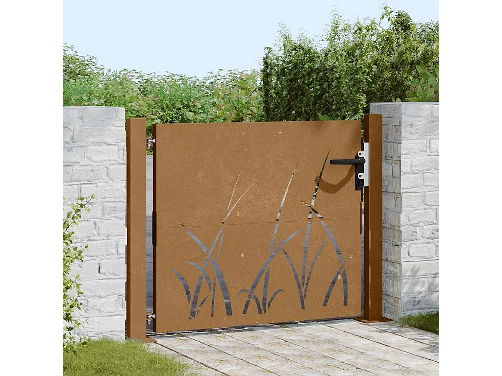 Cancello da giardino 105x105 cm in acciaio corten design erba