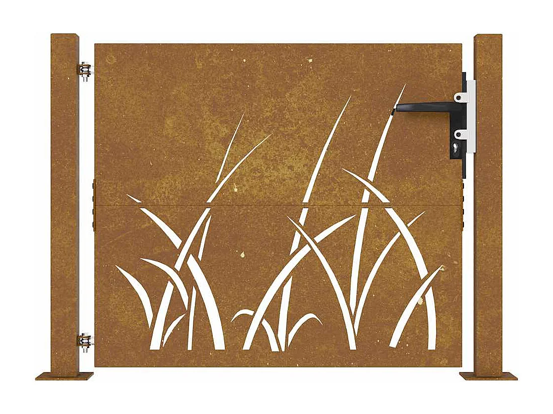 Cancello da giardino 105x105 cm in acciaio corten design erba
