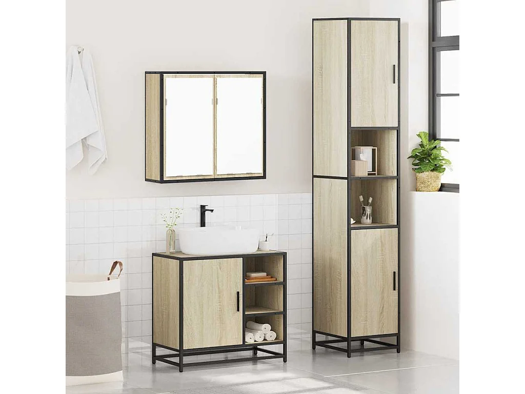 Ensemble de meubles de salle de bain 3 pcs chêne sonoma