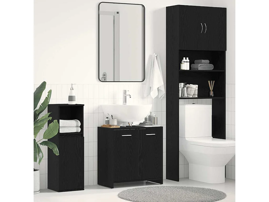 Armoire lavabo de salle de bain chêne noir 60x33x60 cm