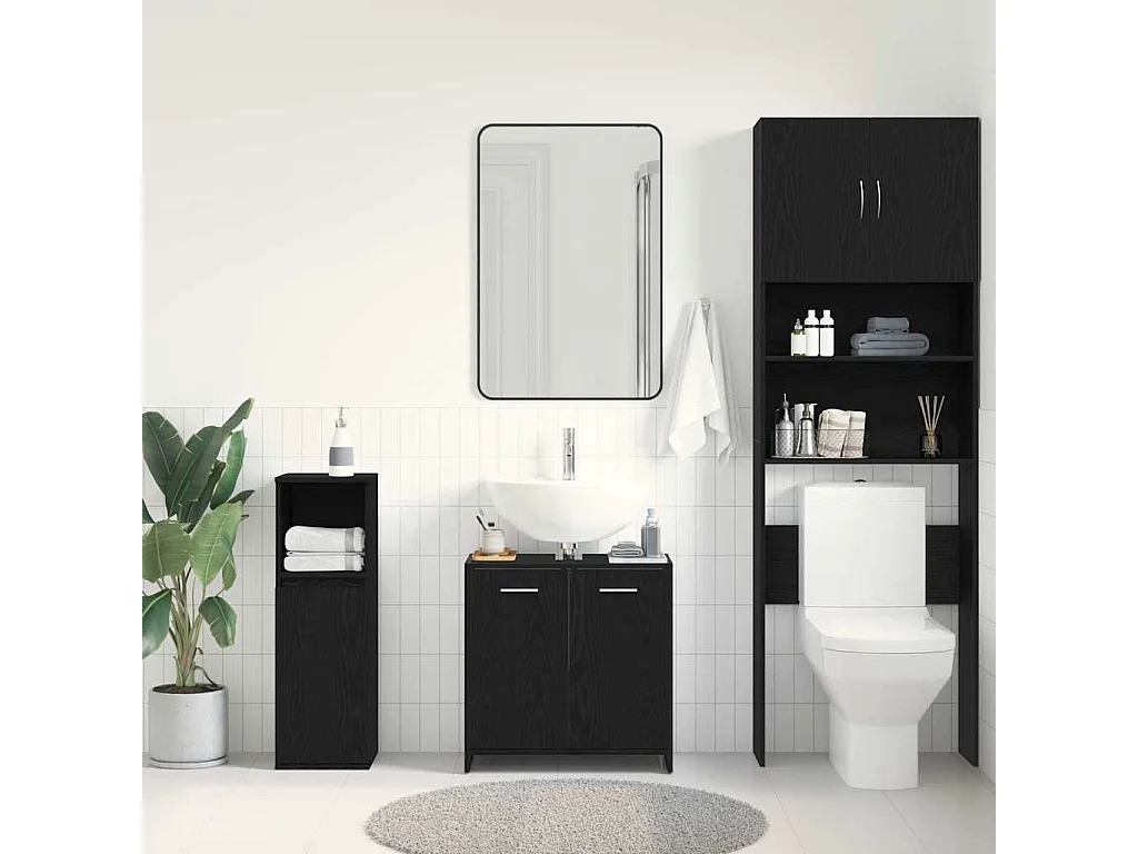 Armoire lavabo de salle de bain chêne noir 60x33x60 cm