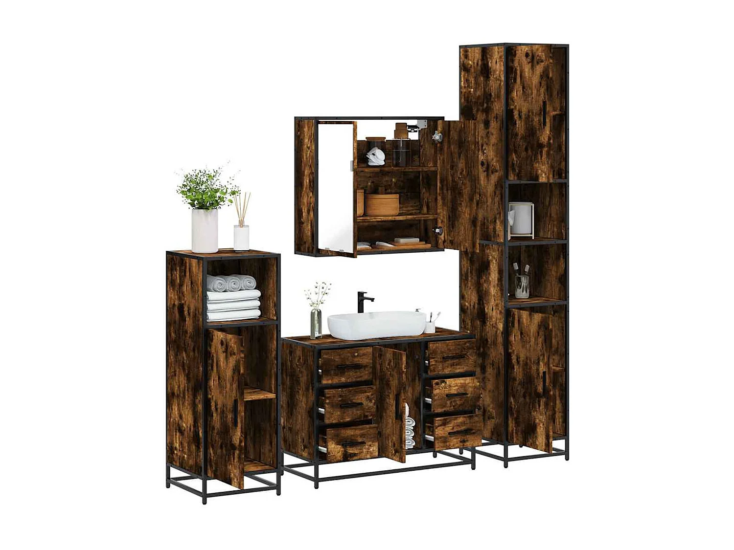 Ensemble meubles salle de bain 4 pcs chêne fumé bois ingénierie