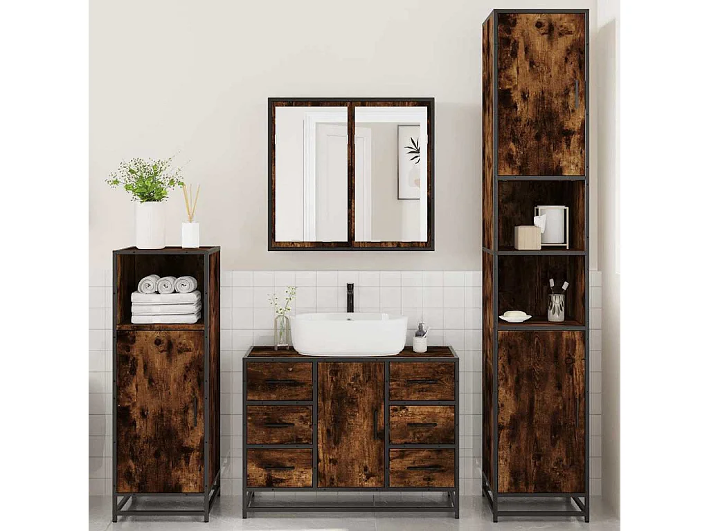 Ensemble meubles salle de bain 4 pcs chêne fumé bois ingénierie