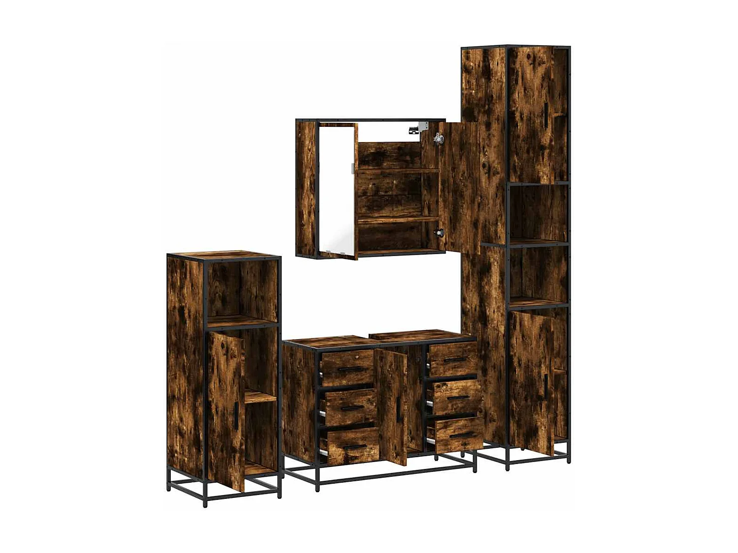 Ensemble meubles salle de bain 4 pcs chêne fumé bois ingénierie