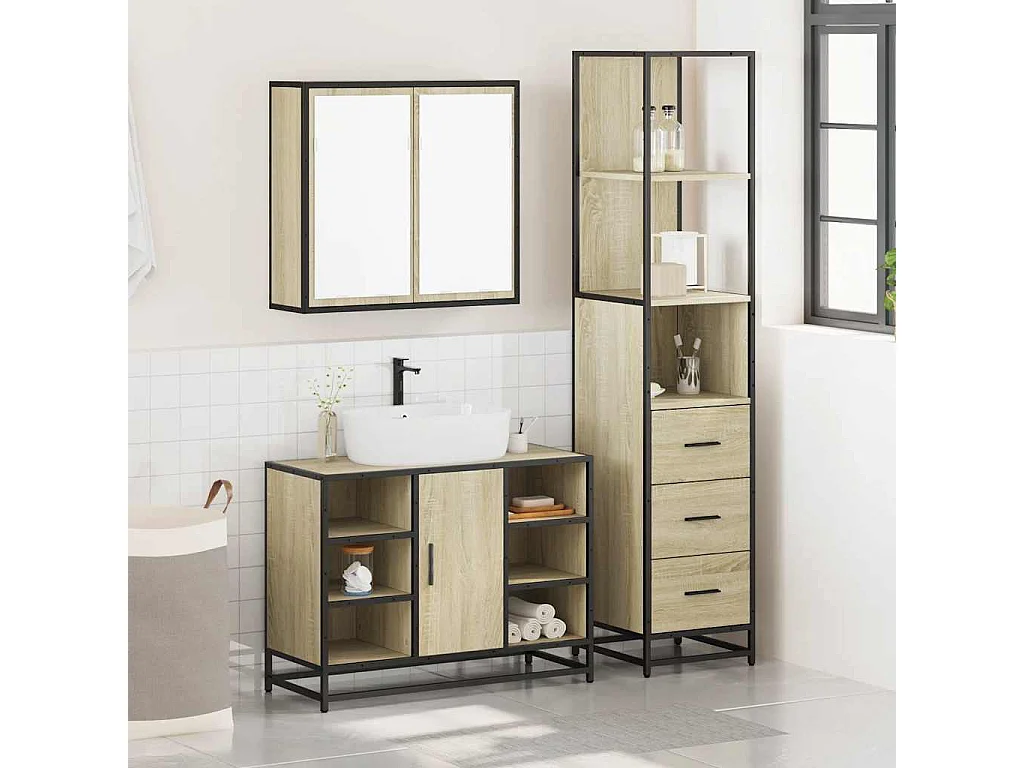 Ensemble de meubles de salle de bain 3 pcs chêne sonoma