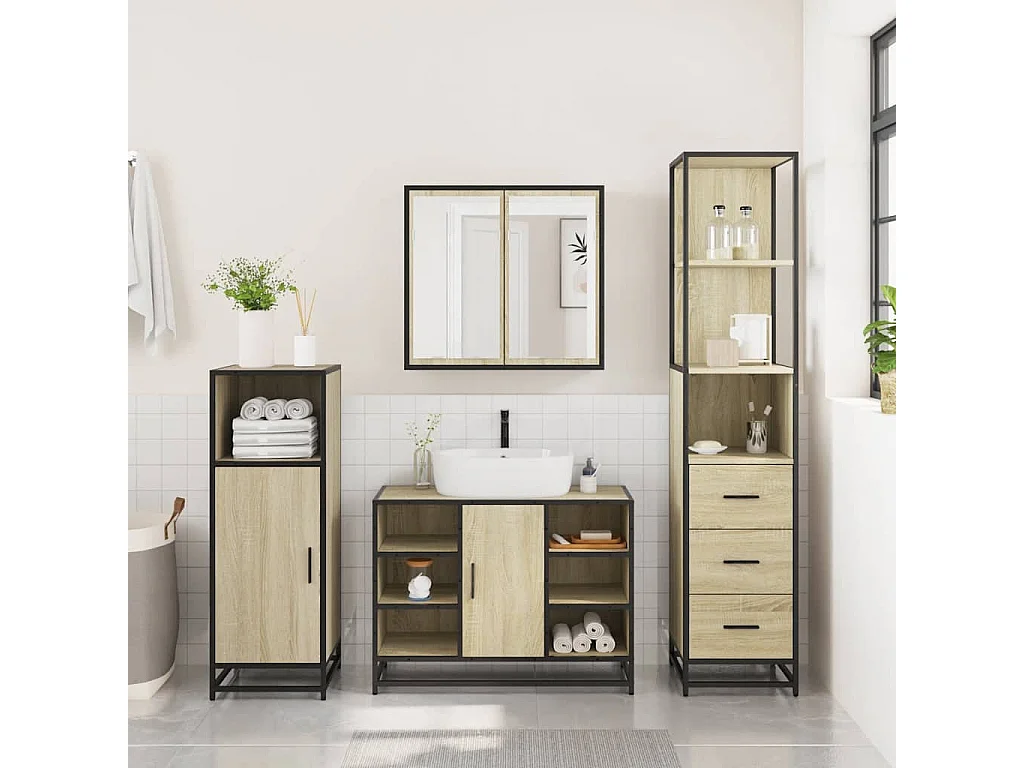 Ensemble de meubles de salle de bain 3 pcs chêne sonoma