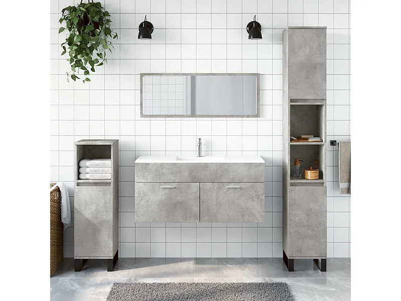 Mueble de baño con espejo en madera de ingeniería gris hormigón